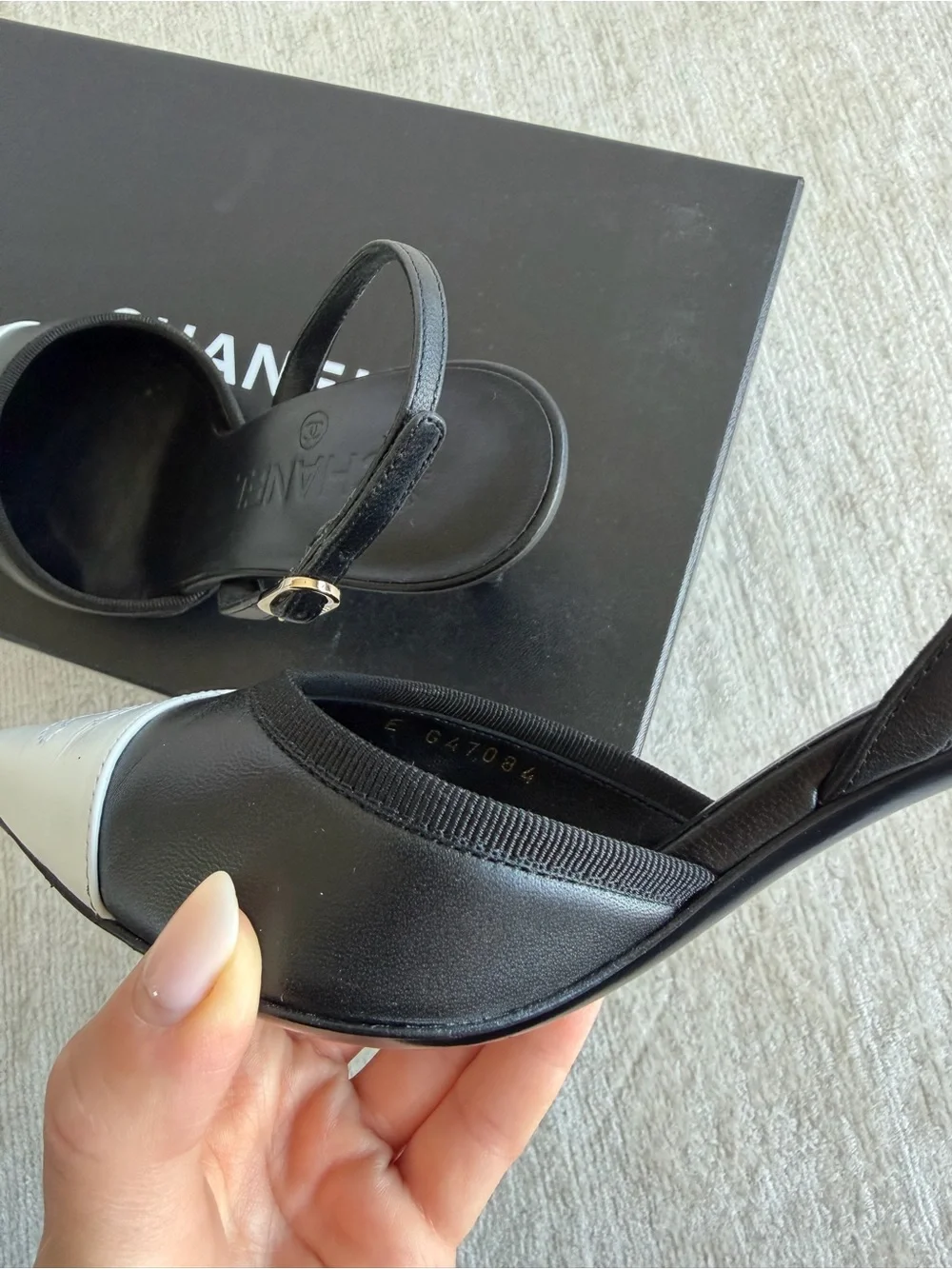CHANEL Black & White Pointed Toe Slingback Pumps